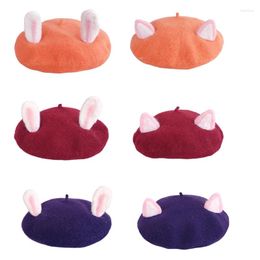 Berets 652F Trendy Cute Painter Hat Solid Colour Beanie Animal Ears Beret All-match