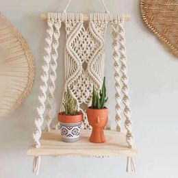 Tapestries DIY Handmade Tassel Macrame Tapestry Wall Hanging Shelf Boho Cotton Rope Woven Plant Hanger Wood Floating Holder