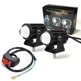 Mini 2 Colors Motorcycle Lighting Driving LED Headlight Bright Head Light Double Color Projector Lens Car Spot Foglight Motor Spotlights