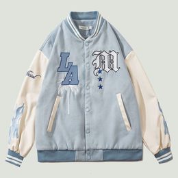 Men's Jackets Hip Hop Furry Bee Letters Embroidery Baseball Jacket Mens Streewear Harajuku Casual Loose Bomber Varsity Unisex Fashion 221122