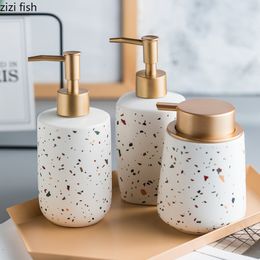 Liquid Soap Dispenser Erlenmeyer Ceramic Lotion Bottle Portable Cylindrical Shampoo Shower Gel Jar Bathroom Bath Supplies 400ml 221123