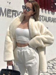 Women's Fur Faux Winter White Oversized Warm Jacket Women Shawl Collar Raglan Long Sleeve Fluffy Coat Korean Fashion Clothing 221123