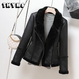 Women's Fur Faux Winter Coats Fluffy Jacket Coat Warm Overcoat Female Motorcycle PU Leather Jackets Thick Outerwear Abrigos 221123