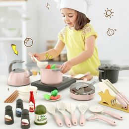 Kitchens Play Food Children Simulation Cooking Toy Set Sound Light Function Pot Pan Bowl Kids Pretend Cookware Kit Gifts 221123
