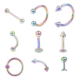 Other 9Pcs/Set Body Jewelry Stainless Steel Bell Button Rings Navel Nipple Tongue Ring Eyebrow Lip Piercing Sets Drop Delivery Dhyjy