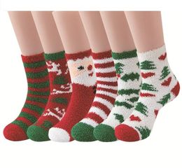 Women Christmas Socks Santa Claus Snowflake Elk Cartoon Stockings Winter Warm Towel Terry fuzzy Mid Level Socks for lady girls gift xmas decoration stocking