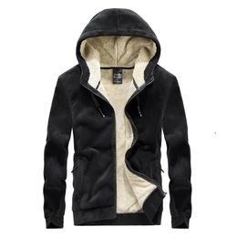 Men's Hoodies Sweatshirts Winter Thick Fleece Men Casual Fur Lining Solid Jacket Male Warm Zipper Hooded Sportswear 6XL 7XL 8XL 221123