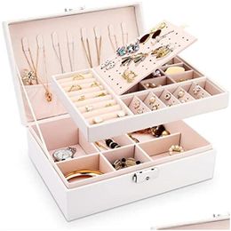 Jewelry Boxes Double Layer Jewelry Box Pu Leather Organizer Display Boxes Travel Storage Case Large Space Holder For Rings Earrings Dhfho