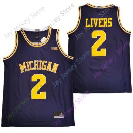 2020 New Michigan Wolverines College Basketball Jersey NCAA 2 Isaiah Livers Navy All Stitched and Embroidery M