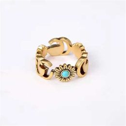 10% OFF 2023 Jewelry ring bronze double flower Turquoise Ring for couples