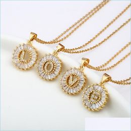 Pendant Necklaces Cubic Zircon English Initial Pendant Necklaces 26 Gold Chains Disc Letter Necklace For Women Fashion Jewelry Drop Dh03G