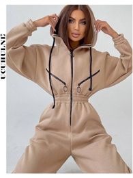 Women's Jumpsuits Rompers Elegant Hoodies Jumpsuit Korea Fashion Women Long Sleeve Outfit Warm Overalls Winter Sportwear Tracksuits 221122