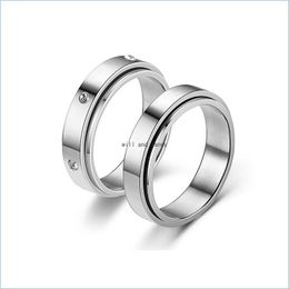 Band Rings Stainless Steel Rotatable Ring Band Finger Rotating Couple Diamond Rings Wedding Engagement Bands For Men Women Jewellery D Dhxuw