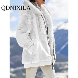 Women's Fur Faux Spring Autumn Loose Plush Zipper Hooded Jacket Coats and Jackets Pink Coat Winter Women Tops 221123