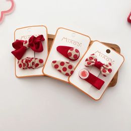 New Korean Children's Fashion Red Series Dot Fabric Bow Hairpins Headwear Sweet Girl Princess BB Clip Hair Accessories