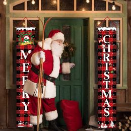 Christmas Decorations Porch Door Red Plaid Signs Wall Outdoor Xmas Decor Merry Banner for Front