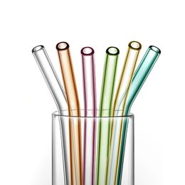 20cm Reusable Eco Borosilicate Glass Drinking Straws Clear Coloured Bent Straight Milk Cocktail Straw High temperature resistance FY5439