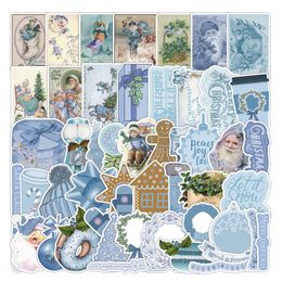 Pack of 50Pcs Blue Vintage Style Christmas Stickers No-Duplicate Waterproof Vinyl Sticker for Luggage Skateboard Notebook Water Bottle Helmet Guitar Car Decals