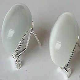 fashion NEW Natural White Opal Cat Eye Stone Silver Stud Earrings