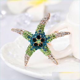 Pins Brooches Sea Crystal Starfish Brooch Pin Business Suit Tops Cor Rhinestone Brooches For Women Men Fashion Jewelry Clothing Dro Dh7Dk