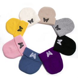 Fashion Knitted Beanies Hat Butterfly Embroidery Hats Autumn Winter Warm Hat Soft Elastic Caps Men Women Outdoor Sport Cap