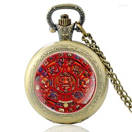 Pocket Watches Mysterious Mayan Civilization Symbol Vintage Quartz Watch Men Women Charm Pendant Necklace Hours Clock Gifts