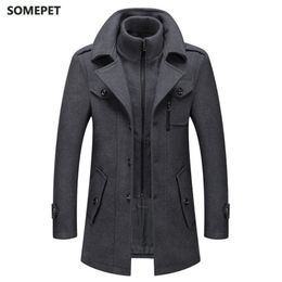 Men's Wool Blends Coats Autumn Winter Solid Color Cold Resistant en Overcoat Double Collar Casual Trench Coat Male 221123