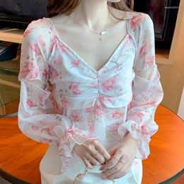 Women's Blouses Three-dimensional Long Sleeve Trumpet For Women Adjusted Top That Combines With Everything Pretty And Floral Summer