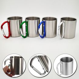 Mugs 200ml Stainless Steel Cup For Camping Traveling Outdoor with Handle Carabiner Climbing Backpacking Hiking Portable s 221122