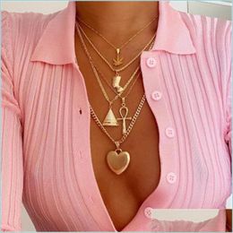 Pendant Necklaces Gold Mtilayer Necklace Maple Leaf Pharaoh Pyramid Heart Wrap Necklaces Pendant Stackings Women Fashion Jewelry Dro Dhmyd