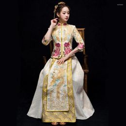 Ethnic Clothing Chinese Ancient Women Classic Qipao Vintage Phoenix Cheongsam Vestidos Noble Female Wedding Dress Elegant Evening Gowns
