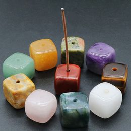 Square Natural Healing Stone Gemstones Incense Stick Base Holder Fragrant Plug Amethyst Clear Quartz Tray