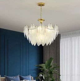 Modern Simple Decor Pearl Feather Glass Chandelier Luxury Living Room Lamp Bedroom Dining Room Kitchen Designer Pendant Light