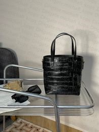 2022 Women Bag Top Crocodile Bucket Handbag Classic Cowhide Metal Logo Designer Open Buckle Large Capacity Shoulder Bag