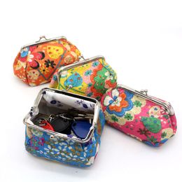 DHL120pcs Coin Purses Lady Floral Colourful Prints Gold For Wrapping Solid Short Wallet