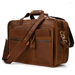Briefcases Large Briefcase Genuine Leather Handbag Crazy Horse Computer Bag Laptop 15 16 17" For Man Male Messenger