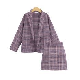 Two Piece Dress Elegant Office Plaid Suit Jacket Skirt Ladies s Autumn and Winter Long sleeved Single breasted Pocket Blazers 221122