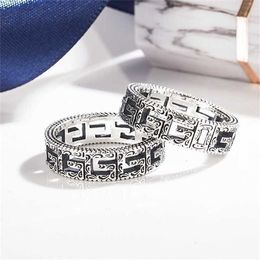 10% OFF 2023 Jewellery Sterling Silver square pattern narrow version hollow out ring with Thai silver effect