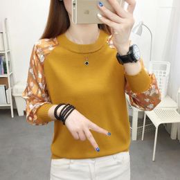 Women's Blouses Fashion O-Neck Spliced Printed Blouse Women's Clothing 2022 Autumn Loose Casual Pullovers All-match Long Sleeve Korean