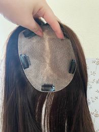 Silk Skin Base Human Hair Topper for women With 4 Clips In Silk Top Virgin brazilian Hair Toupee Fine Hairpiece 15X16CM 6x6" natural scalp