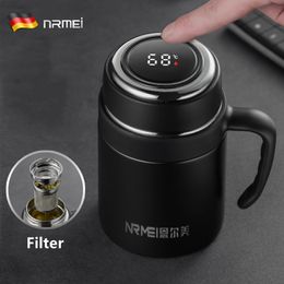 Water Bottles 650ML Thermos Coffee Mug With Filter Handle Stainless Steel Insulated Vacuum Tea Cup Home Office LED Temperature Display Gift 221122