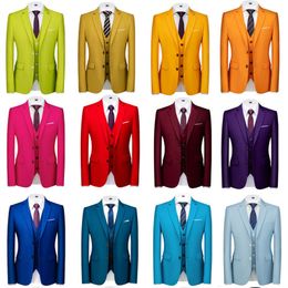 Men's Suits Blazers 16 Colours Jacket Vest Pants High Quality Formal Business Slim Fit Mens Suit Groom Wedding Tuxedos 3 piece Set 221122
