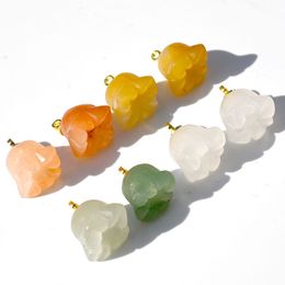 Carved Orchid Flower Bell Shape Pendant Green Yellow White Jade Stone Charms Mixed Necklace Jewellery Accessories Making Wholesale