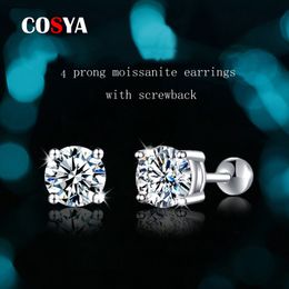 Stud COSYA 925 Sterling Silver 031 Carat D Colour Screw Earrings for Women Fine Jewellery Platinum 4 Prong Gifts 221119