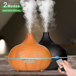 Essential Oils Diffusers 550 500 400 Aromatherapy Oil Diffuser Wood Grain Remote Control Ultrasonic Air Humidifier Cool with 7 Colour LED Light 221122