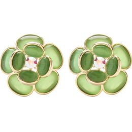 Elegant Enamel Green Pink Flower Ear Stud Women Earrings Fashion Metal Eardrop Copper Accessories Earwear