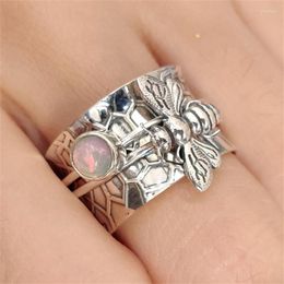 Cluster Rings Bohemian Inlaid Moonstone Bee Hive Shape Ring Sweet And Lovely Female Texture Personality Wedding Party Gift Jewelry