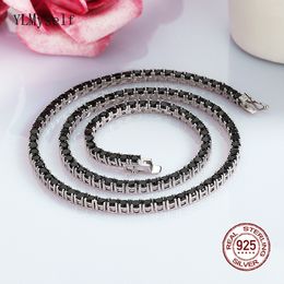 Kolye Kolyeleri 1624 inç 4160 cm Gerçek 925 STERLING Gümüş Tenis Zinciri Pave 3 mm Siyah Zirkon İnce Takı Menwomen 221119