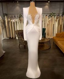 Elegant Evening Women V Neck Long Sleeves Backless Floor Length Formal Dress Appliques Sequins Satin Pearls Prom Dresses Plus Size Tailored Tailor Made