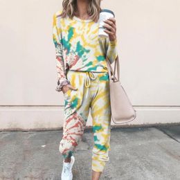 Women s Two Piece Pants Casual Tracksuit Tie Dye Jogger Suit O neck Sweatshirt Sets s Outifits ensemble femme 2 pices 221123